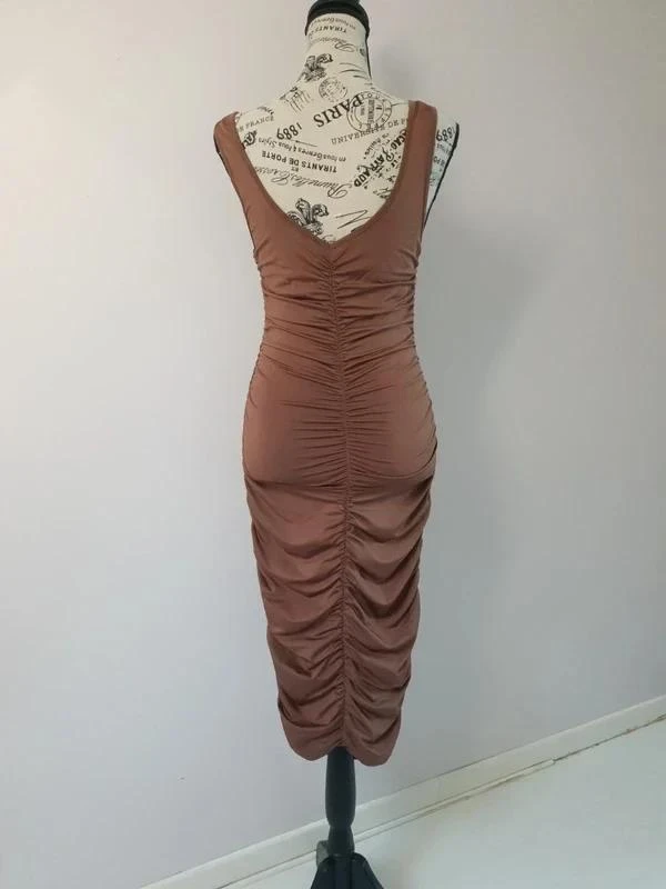 Vestido largo ajustado marrón fruncido SBetro – Talla S (36) – photo 4